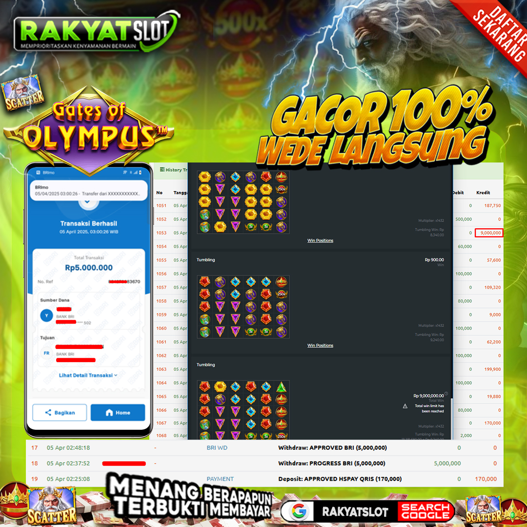 Kemenangan Gates of Olympus PragmaticPlay 6 April 2025 !!!