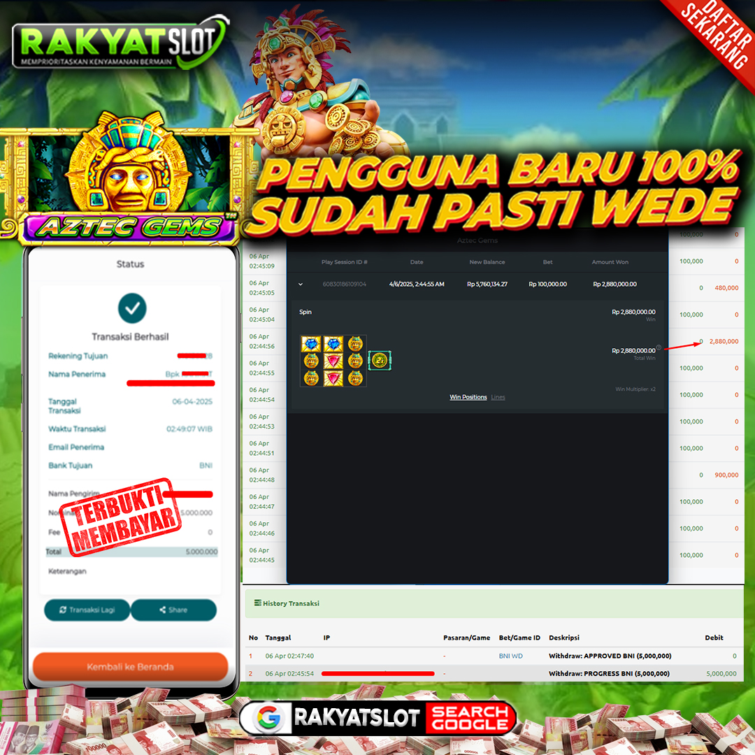 Kemenangan Aztec Gems PragmaticPlay 6 April 2025 !!!