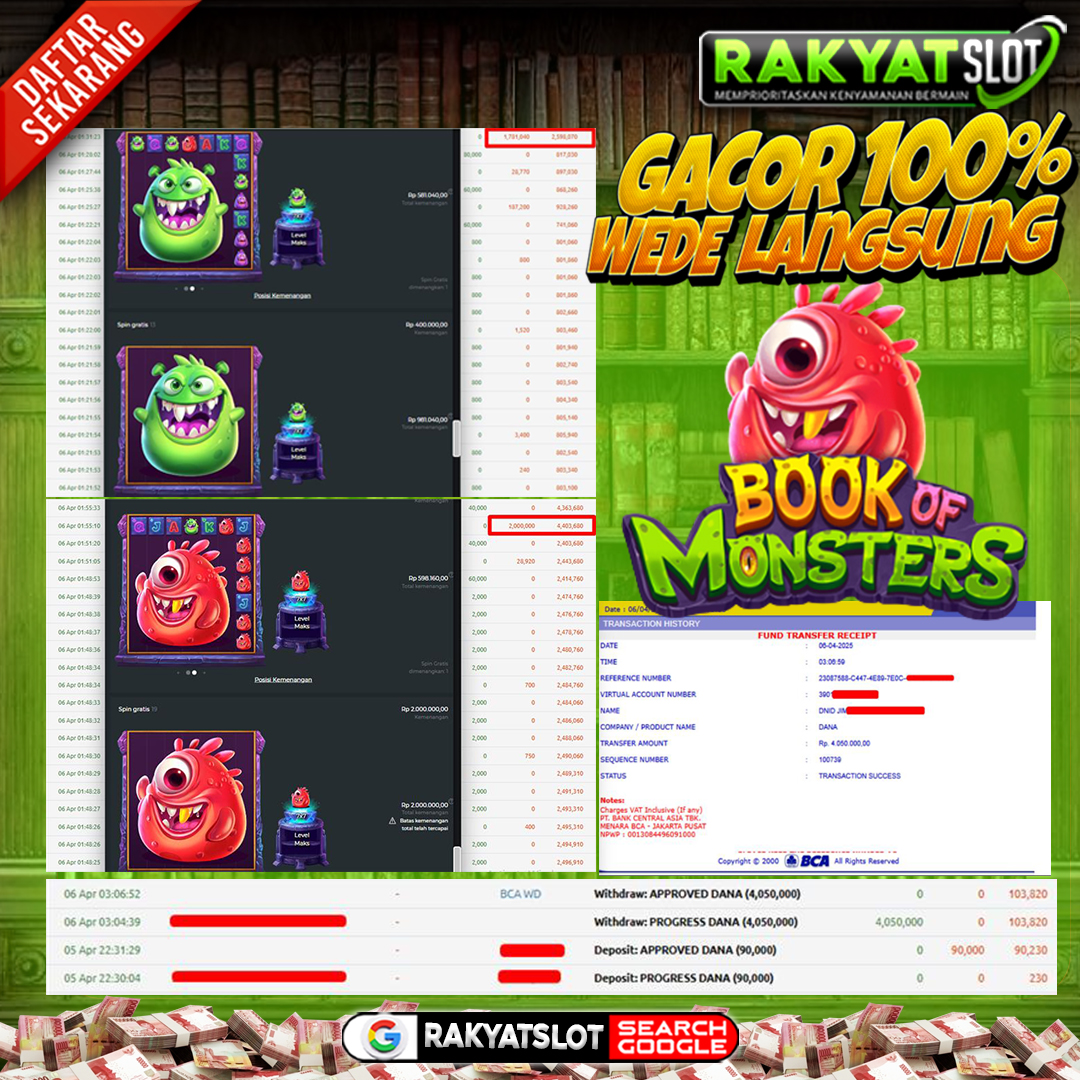 Kemenangan Book of Monsters PragmaticPlay 6 April 2025 !!!